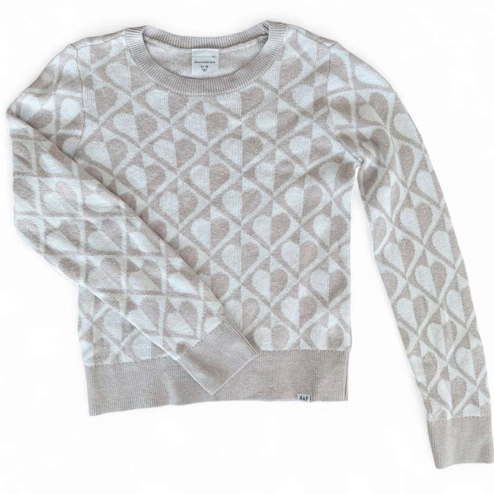 Abercrombie Kids Beige Geometric Heart Knit Sweater Size 9 10 NWOT